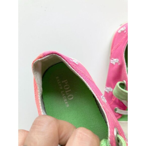 Kids' POLO RALPH LAUREN Neon Pink Orange Embroidered Logo Sneakers, Size 25.5/9 - Picture 8 of 11
